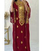 Maroon Embroidered Stone work Stitched Dress Georgette Kaftan Party Wear Wedding Dresses