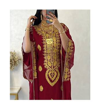 Maroon Embroidered Stone work Stitched Dress Georgette Kaftan Party Wear Wedding Dresses 2