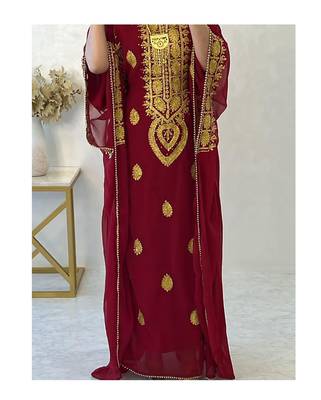 Maroon Embroidered Stone work Stitched Dress Georgette Kaftan Party Wear Wedding Dresses 3