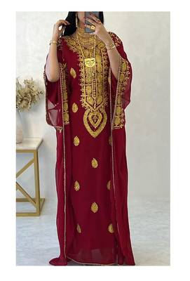 Maroon Embroidered Stone work Stitched Dress Georgette Kaftan Party Wear Wedding Dresses 4