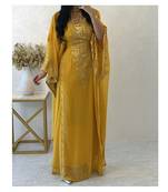 Yellow Georgette Aari Work Farsha Kaftan