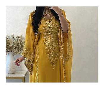 Yellow Georgette Aari Work Farsha Kaftan 2