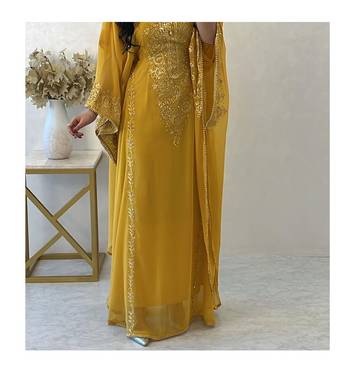 Yellow Georgette Aari Work Farsha Kaftan 3