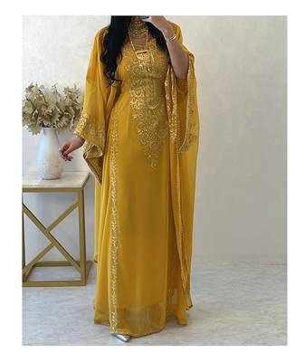 Yellow Georgette Aari Work Farsha Kaftan 4