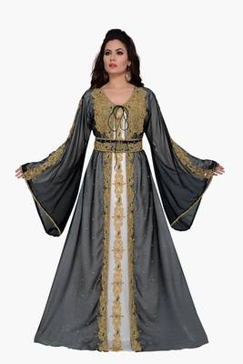 Black & white color Handmade Moroccan Kaftan with hijab 1