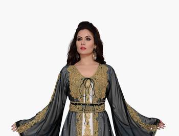 Black & white color Handmade Moroccan Kaftan with hijab 2