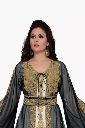 Black & white color Handmade Moroccan Kaftan with hijab