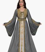 Grey & white color luxurious  Handmade Moroccan Kaftan with hijab