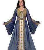 Navy-Blue & white color luxurious Handmade Moroccan Kaftan  with hijab