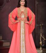 Red & white color luxurious Handmade Moroccan Kaftan with hijab