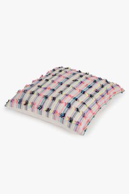 Mezposh cream & multi self design cotton acrylic jacquard cushion cover (16"x16") 4