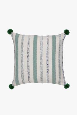 Mezposh natural & sage  striped cotton acrylic jacquard cushion cover (16"x16") 2