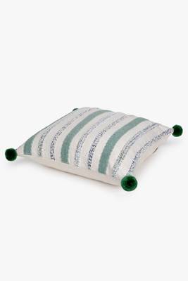 Mezposh natural & sage  striped cotton acrylic jacquard cushion cover (16"x16") 4