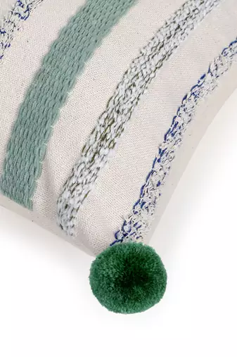 Mezposh natural & sage  striped cotton acrylic jacquard cushion cover (16"x16")