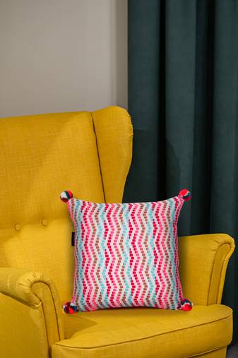 Mezposh natural & multi striped cotton acrylic jacquard cushion cover (16"x16")