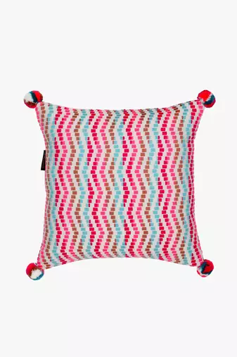 Mezposh natural & multi striped cotton acrylic jacquard cushion cover (16"x16")