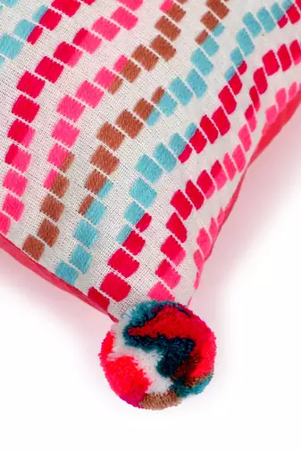 Mezposh natural & multi striped cotton acrylic jacquard cushion cover (16"x16")
