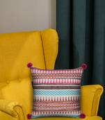 Mezposh natural & multi aztec self design cotton acrylic jacquard cushion cover (16"x16")