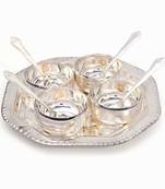Silver Polish 4 Brass Bowl 4 Spoon N Tray Set Deepawali Gift 333