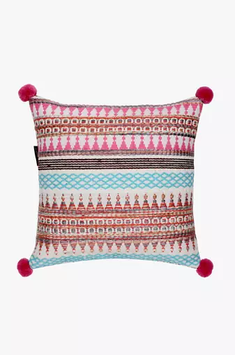 Mezposh natural & multi aztec self design cotton acrylic jacquard cushion cover (16"x16")