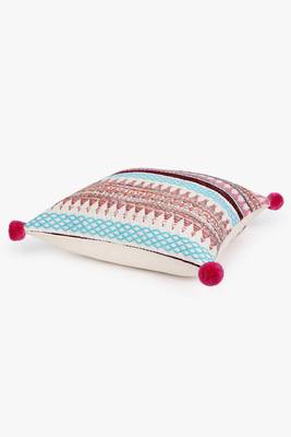 Mezposh natural & multi aztec self design cotton acrylic jacquard cushion cover (16"x16") 4