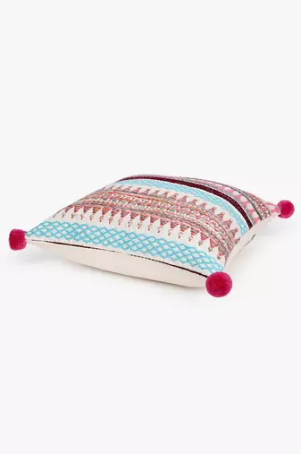 Mezposh natural & multi aztec self design cotton acrylic jacquard cushion cover (16"x16")