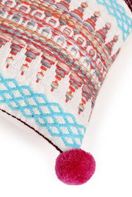 Mezposh natural & multi aztec self design cotton acrylic jacquard cushion cover (16"x16") 5