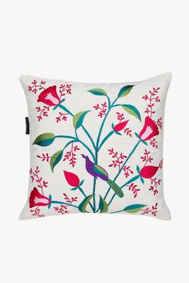 Mezposh natural, pink & green quirky embroidered cotton canvas cushion cover (16"x16") 2
