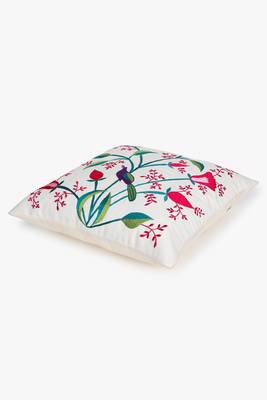 Mezposh natural, pink & green quirky embroidered cotton canvas cushion cover (16"x16") 4