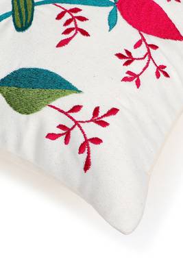 Mezposh natural, pink & green quirky embroidered cotton canvas cushion cover (16"x16") 5