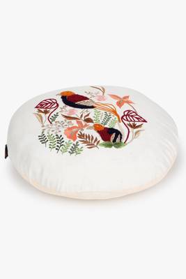 Mezposh natural & multi quirky embroidered cotton canvas cushion cover (16 inch dia) 4