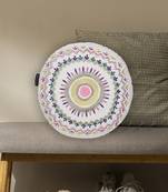 Mezposh natural & multi mandala embroidered cotton canvas cushion cover (16 inch dia)