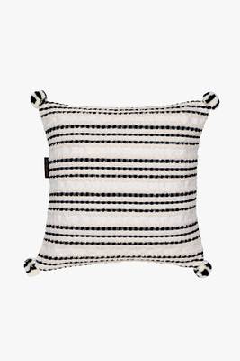 Mezposh natural & black striped cotton acrylic jacquard cushion cover (16"x16") 2