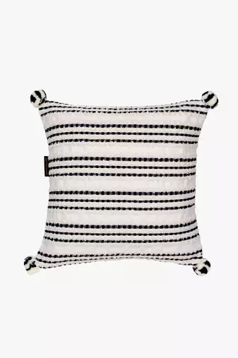 Mezposh natural & black striped cotton acrylic jacquard cushion cover (16"x16")