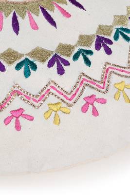 Mezposh natural & multi mandala embroidered cotton canvas cushion cover (16 inch dia) 5
