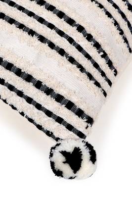 Mezposh natural & black striped cotton acrylic jacquard cushion cover (16"x16") 5