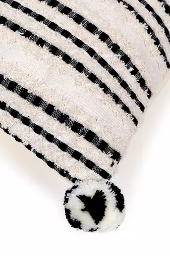 Mezposh natural & black striped cotton acrylic jacquard cushion cover (16"x16")