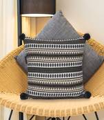 Mezposh natural & grey aztec self design cotton lurex jacquard cushion cover (16"x16")