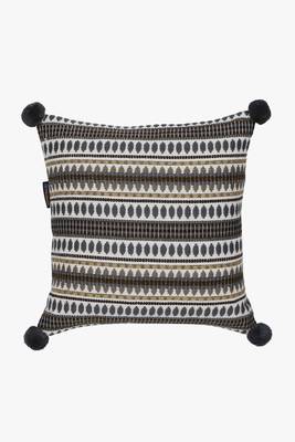 Mezposh natural & grey aztec self design cotton lurex jacquard cushion cover (16"x16") 2