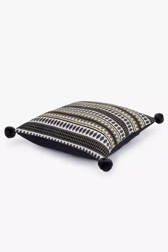 Mezposh natural & grey aztec self design cotton lurex jacquard cushion cover (16"x16")