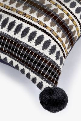 Mezposh natural & grey aztec self design cotton lurex jacquard cushion cover (16"x16") 5