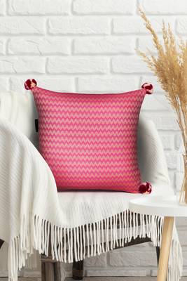 Mezposh hot pink & beige chevron  cotton acrylic jacquard cushion cover (16"x16") 1