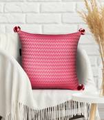 Mezposh hot pink & beige chevron  cotton acrylic jacquard cushion cover (16"x16")