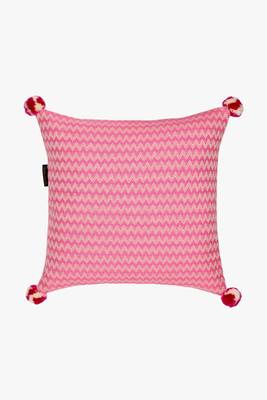 Mezposh hot pink & beige chevron  cotton acrylic jacquard cushion cover (16"x16") 2