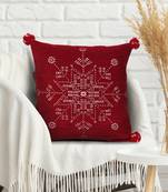 Mezposh cherry red & cream snowflake pattern polyvelvet cushion cover (16"x16")