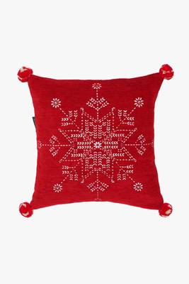 Mezposh cherry red & cream snowflake pattern polyvelvet cushion cover (16"x16") 2