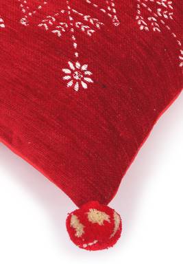 Mezposh cherry red & cream snowflake pattern polyvelvet cushion cover (16"x16") 5