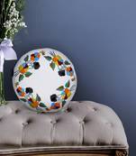 Mezposh white & multi floral embroidered cotton canvas cushion cover (16 inch dia)