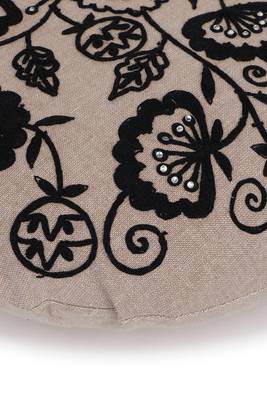 Mezposh beige & black floral embroidered chambray canvas cushion cover (16 inch dia) 5