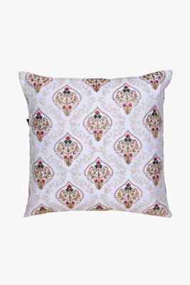 Mezposh white, gold & multi damask embroidered faux silk cushion cover (16"x16") 2